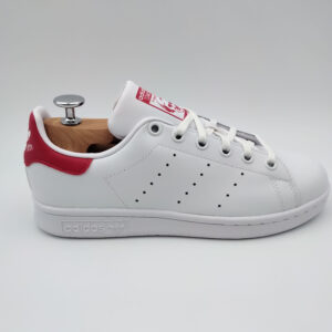 Adidas Stan Smith cuir blanc et talon rouge magenta