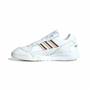 Adidas A.R. Trainer blanche avec motifs jaunes et violettes